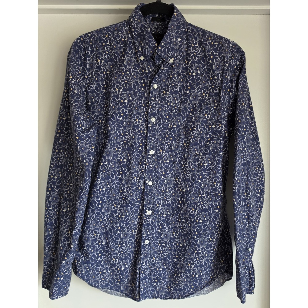 J.Crew Men's S Blue Floral Cotton Long Sleeve Button-Up Shirt Collared Top